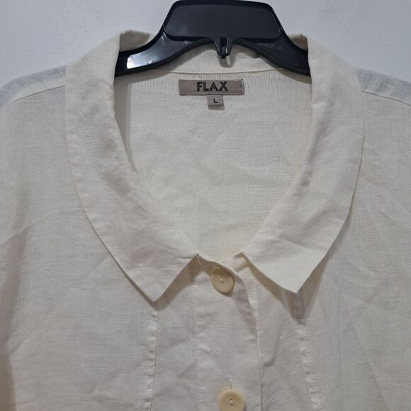 Flax Linen Azalea Carper Lightweight Jacket Minimalist Button Down Cream Large - Picture 10 of 16